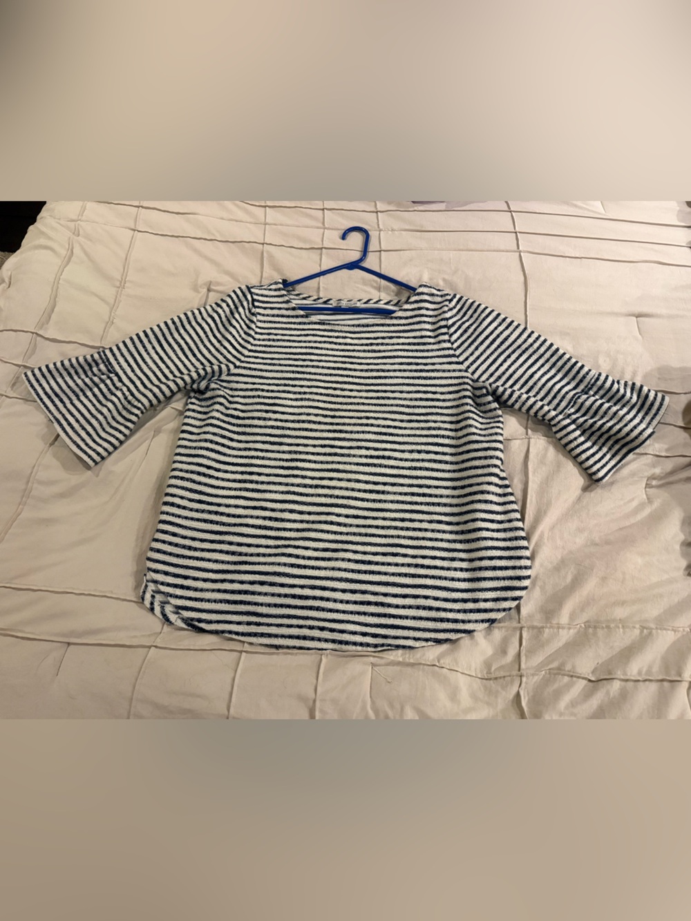 Striped Navy and White Women's Boatneck Top - Size L